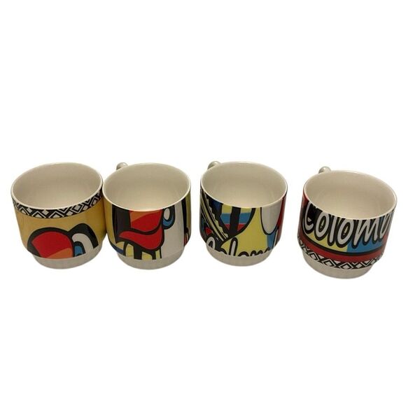 Vintage Columbia Toucan Stacking Coffee Cups. Set of 4 with Metal Holder - Picture 10 of 16